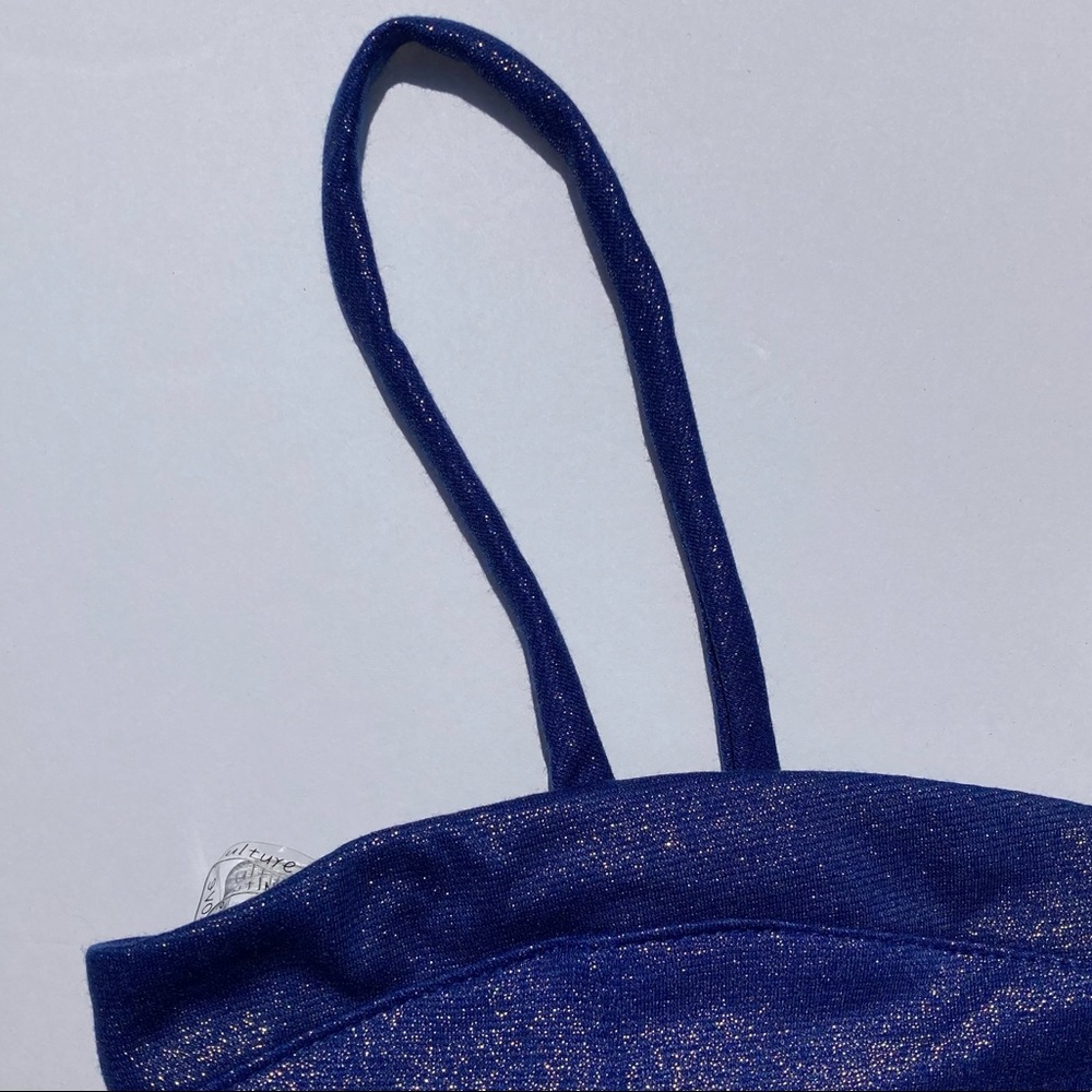 Love Culture Tank Top Large Blue Silver Shimmer Black Built In Bra Front Zip New - Picture 5 of 8